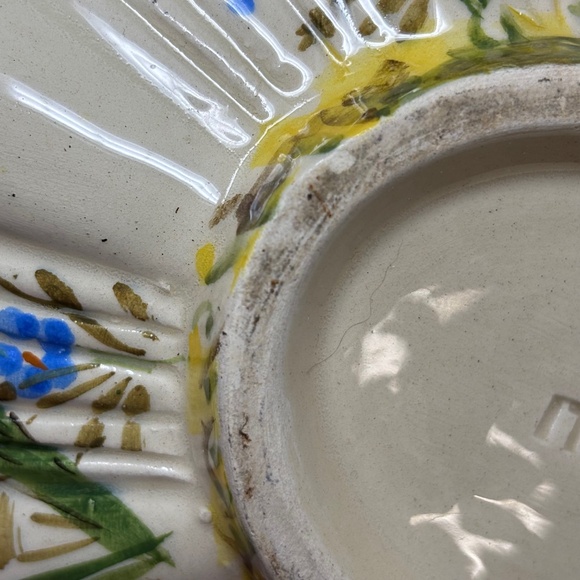 Small Ceramic Fruit Serving Bowl Cream Pink Blue Flowers Scalloped Edge Italy - Picture 7 of 7